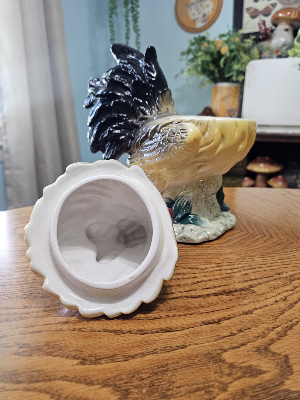 Vintage Glaze Ceramic Yellow Rooster Chicken Cookie Jar Large Canister Farmhouse - Picture 8 of 9